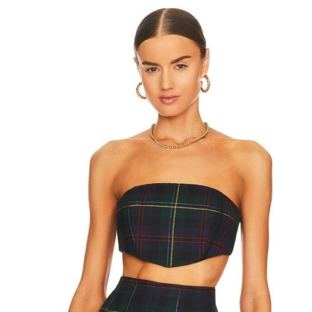 RONNY KOBO NORA PLAID BANDEAU CROP TOP